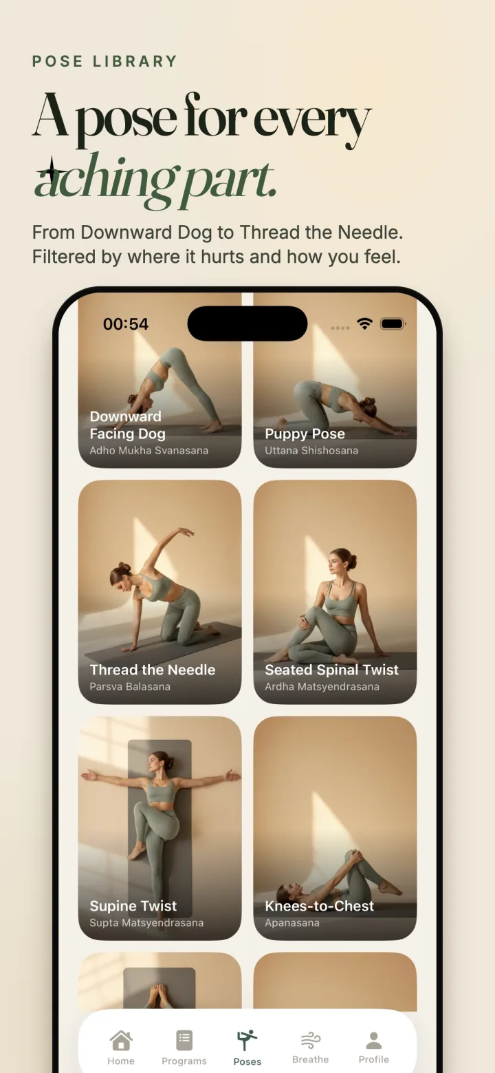 Yoga for Back Pain pose library grid